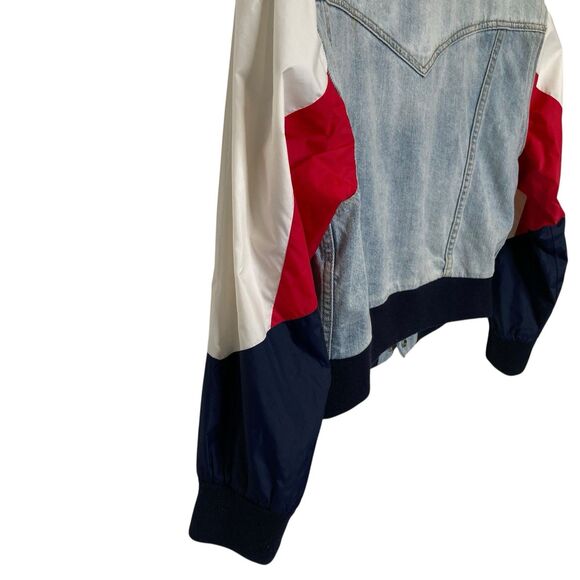 LEVI'S Premium Denim Bomber Blue/Red/White Jacket Snap Up Womens Small RARE 90s - Picture 8 of 16